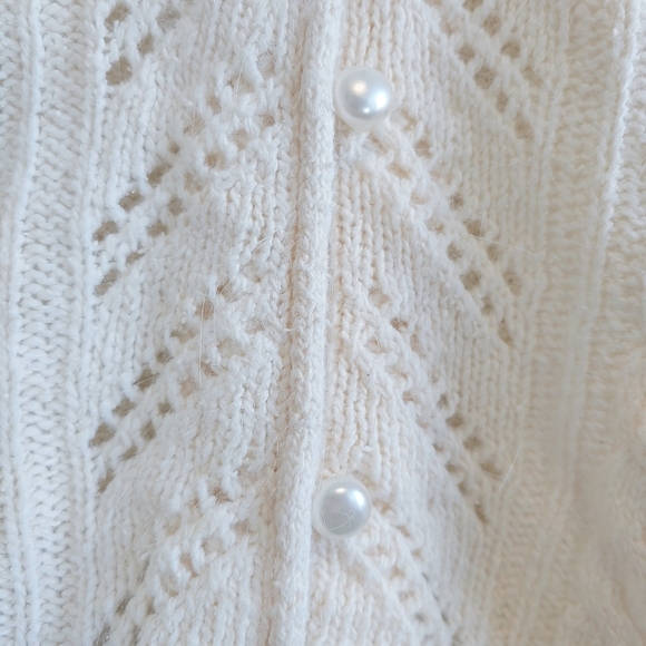 Vintage Woodward & Lothrop Silk Angora Pointelle Cable Knit Sweater Sz M Preppy - Picture 4 of 9